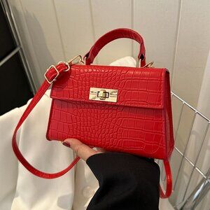 Burgundy Elegant Women's Mini Crocodile Pattern Faux Leather Flap Handbag